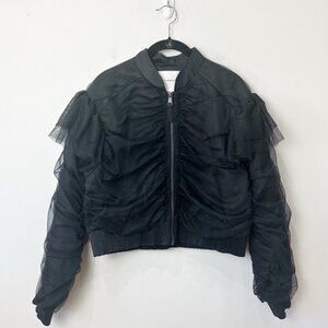 Anthropologie Appliqué Bomber Jacket Black Tulle Ruffle Cropped